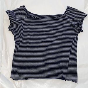 Brandy Melville Navy Striped Cap Sleeve Crop Top